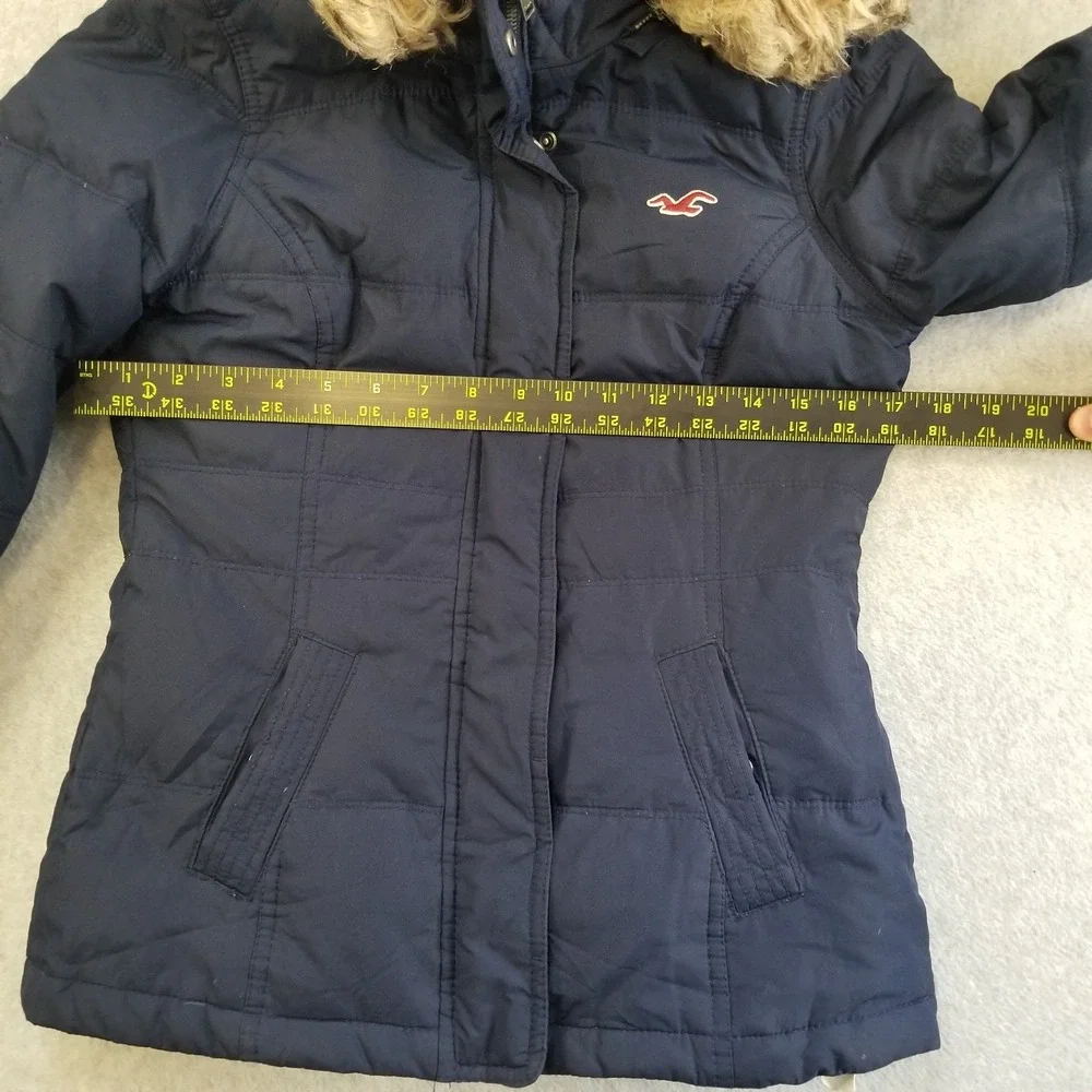 Y2K Hollister Jacket Womens Small Blue Faux Fur Hooded Down Coat Vintage Sherpa‎